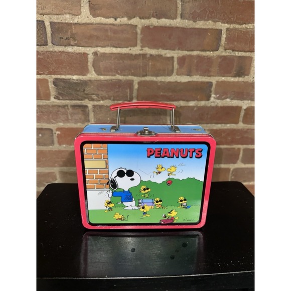 Thermos Other - Pre 1970‎ Snoopy Vintage Metal Lunch Box Unisex Red Cartoon Woodstock Sunglasses